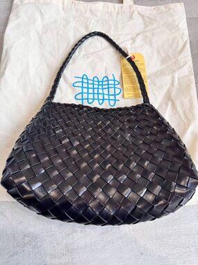 Dragon Diffusion Woven Leather Shoulder Bag Black Large Handbag